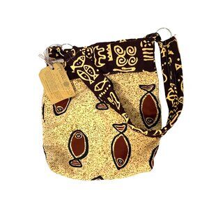 Timbali Crafts Boho Cloth Bag Fish Print Eswatini Ethnic Tribal Womens Handmade